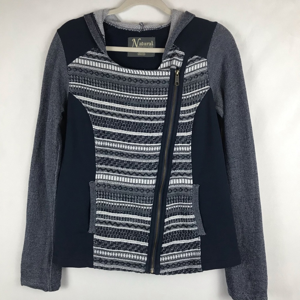 Natural Selections Moto Striped Sweater Blue Small
